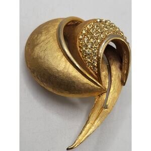 Vintage BSK Gold Tone Rhinestone Abstract Brooch Mid Century Pin
